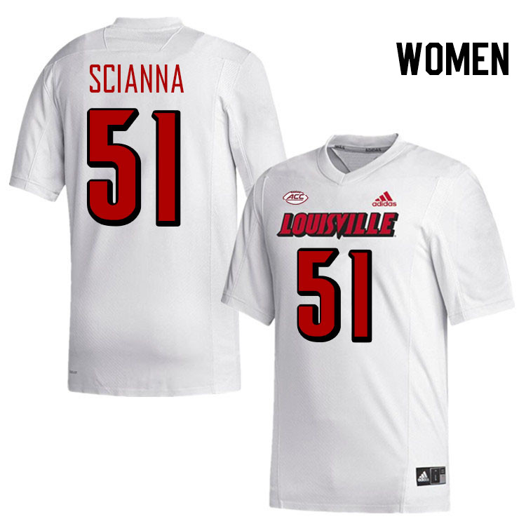 Women #51 Jake Scianna Louisville Cardinals College Football Jerseys Stitched-White